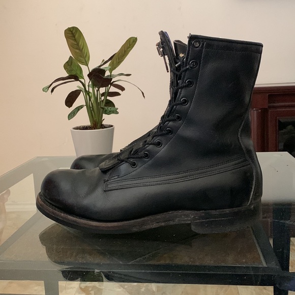 ARMORED US MILITARY BLACK LEATHER BOOTS MEN'S SIZE US 9D VINTAGE 4/70 VIETNAM - Picture 5 of 15